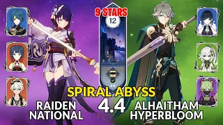 New 4.4 Spiral Abyss│Raiden National & Alhaitham Hyperbloom | Floor 12 - 9 Stars | Genshin Impact