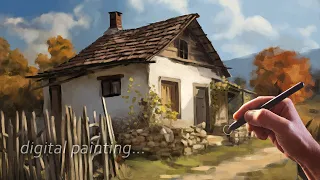 Painting Landscape / Old Village House in Autumn / Krita