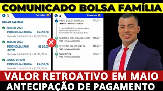 MAIO: PAGAMENTO RETROATIVO BOLSA FAMÍLIA + ANTECIPAÇÃO DO VALOR para TODOS NO MESMO DIA