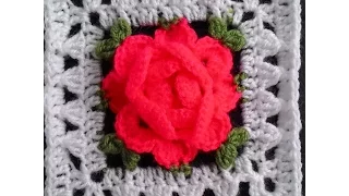 Crochet flower granny square/ Роза в квадрате крючком