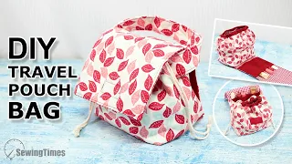 DIY TRAVEL POUCH BAG | Drawstring Pouch with Cover Sewing Tutorial [sewingtimes]
