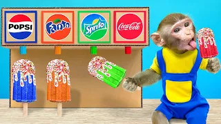 KiKi Monkey take Four Colors Soda Ice Cream Vending Machine and bath with Duckling| KUDO ANIMAL KIKI