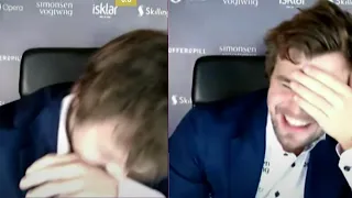 Magnus Carlsen Starts Laughing After He Sacrifices Bishop on h6 and He Laughs for 2 minutes