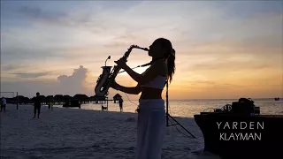 Beach saxophone show- summer sax beach resort- Female saxophone player