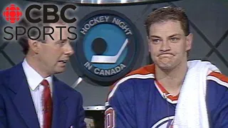 Edmonton Oilers' Esa Tikkanen talks about his OT winner after eliminating the Calgary Flames in 1991