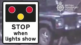 Footage of extreme close call with train and 4x4 at level crossing in Wales