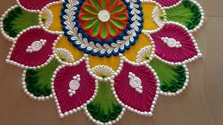 Beautiful & colorful rangoli for festival. Diwali rangoli design. Big  rangoli design
