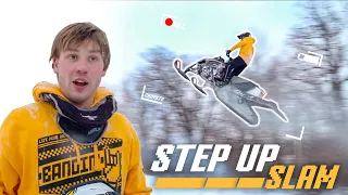 Huge Snowmobile Jump!! (He Crashed)