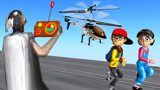 Scary Teacher 3D Siren Head vs Granny Troll Nick and Tani Transform with RC Helicopter Flying