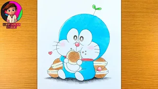 How to Draw Doraemon eating Dora cake step by step - Easy Drawing for Children - Anime Characters