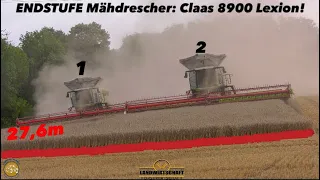 Endstufe Mähdrescher: Claas 8900 Lexion! 27,6m auf einmal Korntank 18.000L Großeinsatz Getreideernte