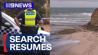 Search ramps up for man who disappeared in rip at Victorian beach | 9 News Australia