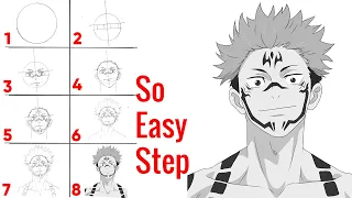 How to Draw Sukuna Step by Step - Jujutsu Kaisen (呪術廻戦)