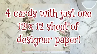 MAKE 4 QUICK STUNNING HANDMADE CARDS with a 12x12 PAPER - 4 DIFFERENT INKING TECHNIQUES!