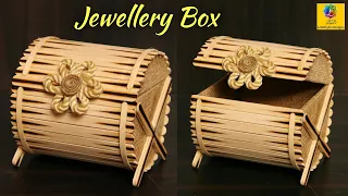 Beautiful jewelry box with Jute, Popsicle Sticks and Cardboard | DIY Jewelry Box Design Craft Decor