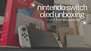 nintendo switch oled unboxing ✨ | + acnh and stardew gameplay 🎮 🍃