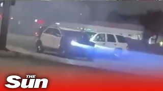 Horror moment driver repeatedly crashes into LASD police car as cops fire shots