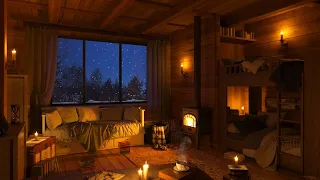 Cozy Winter Cabin with Snowstorm Sounds and Crackling Fireplace for Sleep and Relax