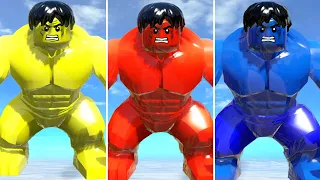 Colorful Hulk Transformations: Blue, Yellow & Orange Hulk in Lego Marvel Superhero Game
