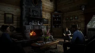 By The Fireplace During A Thunderstorm With The Marston Family | RDR2 ASMR