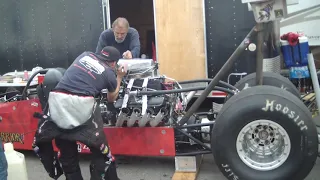 Nostalgia Top fuel Dragster start up on alcohol and switch to nitro