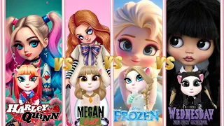 Cute Dolls Wednesday Addams vs M3gan vs Elsa vs Harley Quinn My talking angella 2