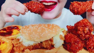 ASMR KOREAN FRIED CHICKEN, BURGER, EGG TARTS KFC EATING SOUNDS MUKBANG 먹방