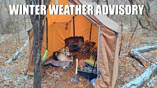 WINTER SNOWSTORM HIGH WINDS CAMP WITH MY DOG