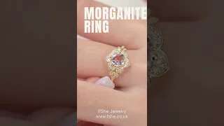 Round Shaped Morganite Engagement Ring Set with Moissanite 14/18k Yellow Gold | IfShe UK