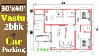 30'x40' EAST FACING HOUSE PLAN AS PAR VASTU 2bhk WITH CAR PARKING (1200 sqft)