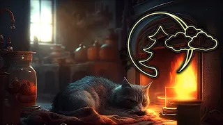 Релакс Мурлыканье кошки для сна, Исцеляющее Мурлыканье у камина A purring cat next to the fireplace