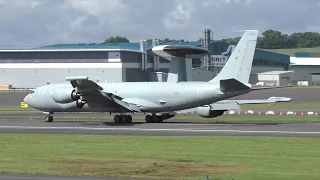 CLOSE CALL | Royal Air Force (RAF) Boeing E3D Sentry NEARLY CLIPS RUNWAY at Prestwick Airport