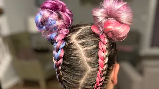 Pink & Blue Space Buns #gabby101 #softballhairstyles