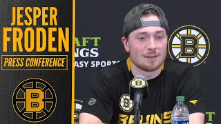 Jesper Froden REACTS to Scoring First NHL Goal | Bruins Postgame