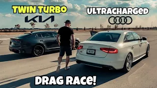 490 awhp Kia Stinger GT2 vs S4 with every performance mod out