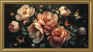 Vintage Peonies and Butterflies Painting | Frame TV Art Screensaver for TV Wallpaper