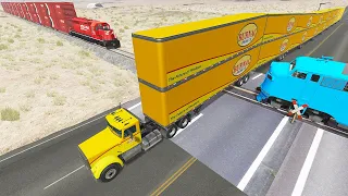 Long Giant Truck Accidents on Railway and Train is Coming #28 | BeamNG Drive