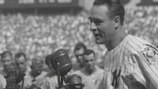 Gehrig delivers his famous speech at Yankee Stadium