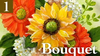 Flower bouquet acrylic painting tutorial | Gerbera and Sunflower bouquet part 1