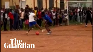 Memphis Depay shows off skills on dirt pitch during community football match in Ghana