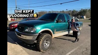 Girlfriend drives my straight piped truck!