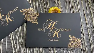 Walima invitation card | Black Gold nikah invitation card YAM-300