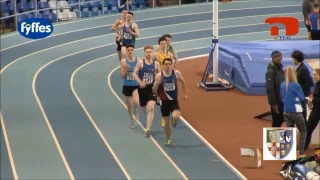 Runner gets tangled up in pole vault crossbars at the final stretch of race.