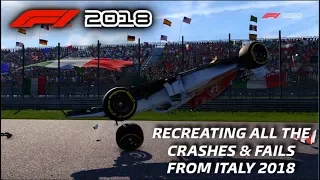 F1 2018 GAME: RECREATING ALL THE CRASHES, MISTAKES & FAILS FROM ITALY 2018