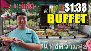 $1.33 Buffet - All You Can Eat Thai STREET FOOD In Bangkok! 🇹🇭 Cheap Eats In Thailand