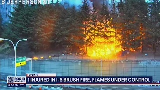 1 injured in massive brush fire along I-5 | FOX 13 Seattle