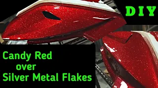 How to paint candy red over silver metal flake | Custom painting on motorcycle