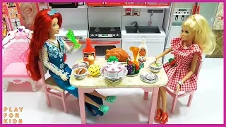 Barbie Bedroom Cleaning Morning Routine with Breakfast Cooking Toys