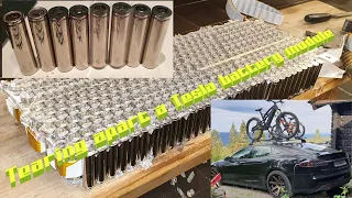 Tesla battery module teardown/dissasembly to individual 18650 Cells for reuse/rebuild into ebike bat