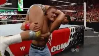 John Cena Attitude Adjustment to Alberto del Rio on the floor